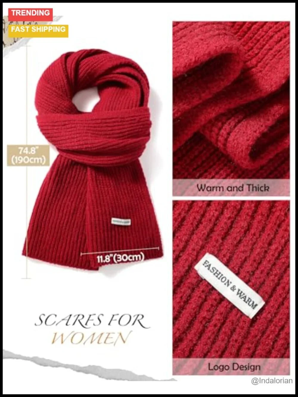 Long Warm Knit Scarf Soft Wrap Winter Scarf for Women